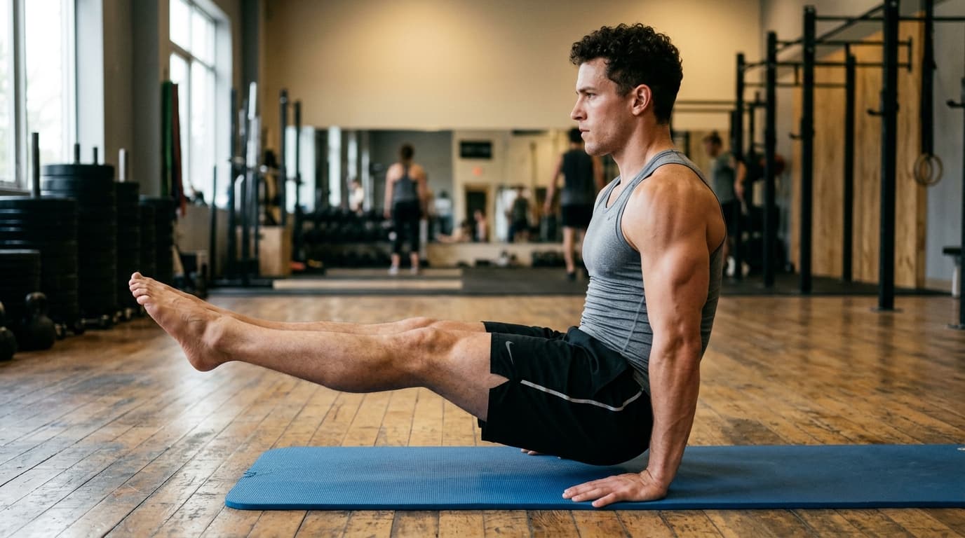 Perfect l-sit form demonstration showing proper technique and body alignment Athlete demonstrating L-sit progression from beginner knee tuck to advanced floor L-sit hold